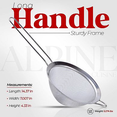 Alpine Cuisine Stainless Steel Strainer 7-inch With Durable Mesh & Sturdy Handle