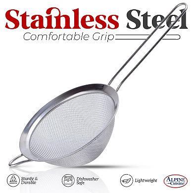 Alpine Cuisine Stainless Steel Strainer 7-inch With Durable Mesh & Sturdy Handle