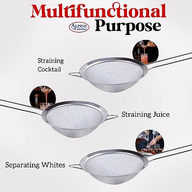 Alpine Cuisine Stainless Steel Strainer 7-inch With Durable Mesh & Sturdy Handle