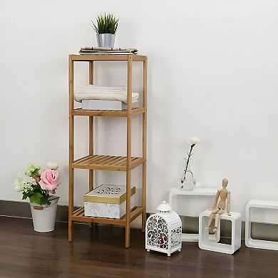 Solid Wood 4-tier Bathroom Storage Shelving Unit