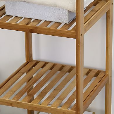 Solid Wood 4-tier Bathroom Storage Shelving Unit