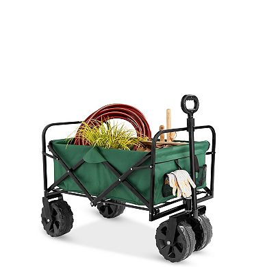 Multipurpose Foldable Utility Cart with All-Terrain Wheels and Adjustable Handle, 36 inches, Green