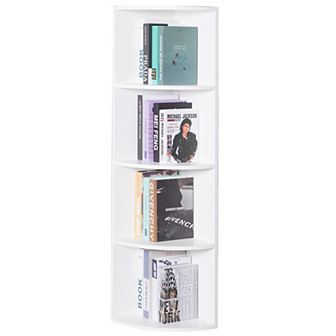 Durable 4 tier Corner Bookshelf, Perfect for Tiny Home, Living Room, Shelves for Bedroom, White