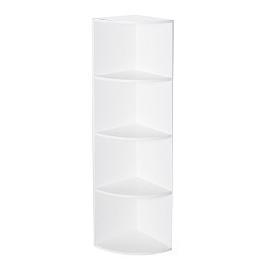 Durable 4-Tier Corner Bookshelf, Perfect for Tiny Home, Living Room, Shelves for Bedroom, White