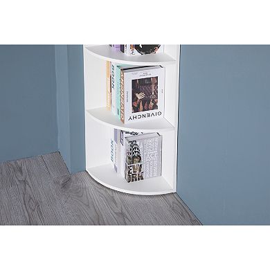 Durable 4-Tier Corner Bookshelf, Perfect for Tiny Home, Living Room, Shelves for Bedroom, White