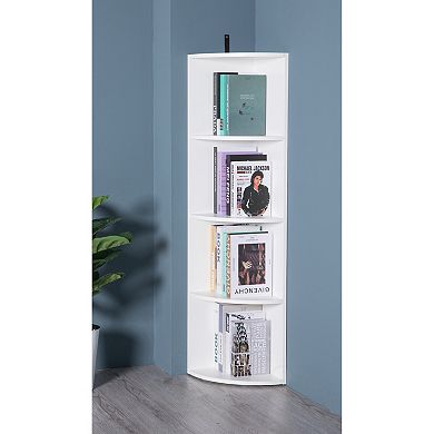 Durable 4-Tier Corner Bookshelf, Perfect for Tiny Home, Living Room, Shelves for Bedroom, White