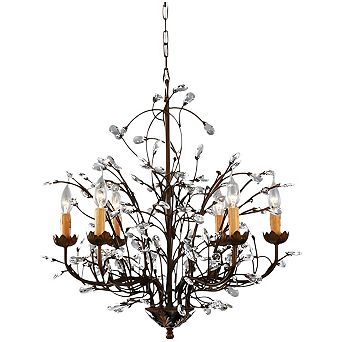Antique Bronze 6-Light Iron Chandelier with Crystal Accents for Dining Room or Living Area