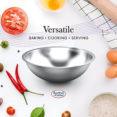 Alpine Cuisine 12-quart Stainless Steel Kitchen Mixing Bowls, Salad Bowls Heavy Duty Deeper Edge