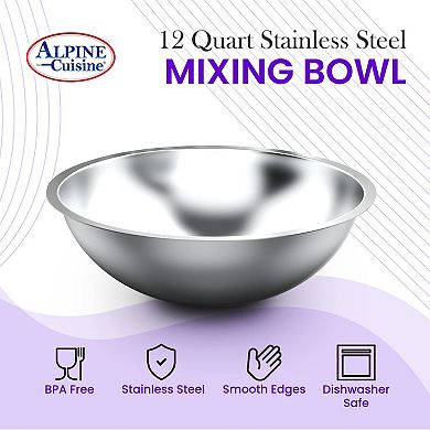 Alpine Cuisine 12-quart Stainless Steel Kitchen Mixing Bowls, Salad Bowls Heavy Duty Deeper Edge