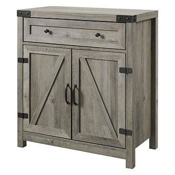 Rustic Farmhouse Storage Cabinet with Barn Doors, Adjustable Shelves and Drawer for Living Room