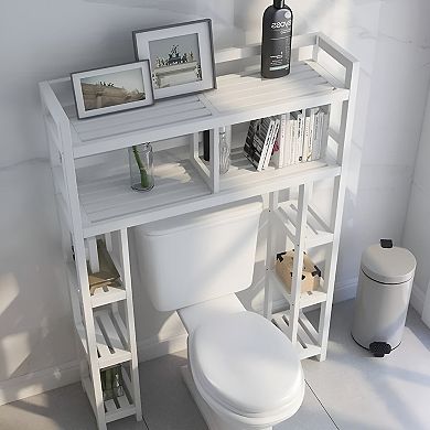 Solid Wood Over-the-toilet Bathroom Storage Shelving Unit