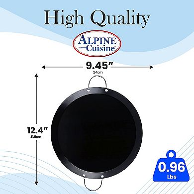 Alpine Cuisine Nonstick Round Comal 9.5-inch - Black Carbon Steel Tortilla Comal With Double Handle