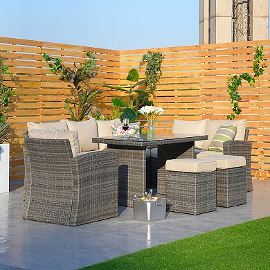 Outdoor Garden 7-piece Wicker Coversation Sofa Set In Grey