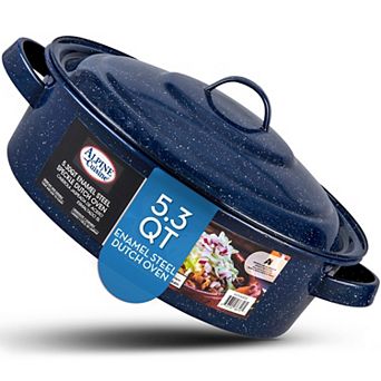 Alpine Cuisine Enamel Steel Dark Blue Speckle Dutch Oven 5.3-qt Multi-purpose Cookware For Baking