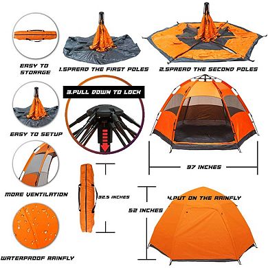 Instant Pop Up Tent 4 Person Orange