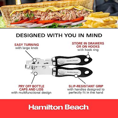 Hamilton Beach Can Opener 8.5in Soft Touch Pp Handle, Stainless Steel Sharp Blade