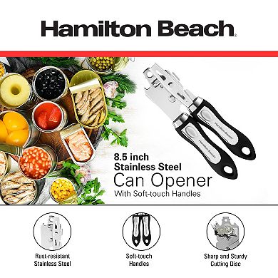 Hamilton Beach Can Opener 8.5in Soft Touch Pp Handle, Stainless Steel Sharp Blade