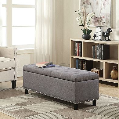 Grey Linen 48-inch Bedroom Storage Ottoman Bench Footrest
