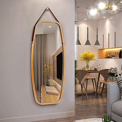 Wall Hanging Bedroom Bathroom Rectangular Mirror With Bamboo Frame