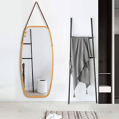 Wall Hanging Bedroom Bathroom Rectangular Mirror With Bamboo Frame