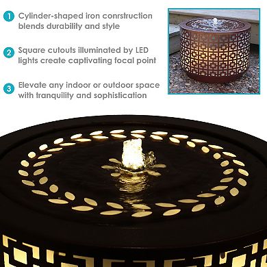 Sunnydaze Repeating Squares Cylinder Iron Water Fountain With Led Lights