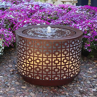 Sunnydaze Repeating Squares Cylinder Iron Water Fountain With Led Lights