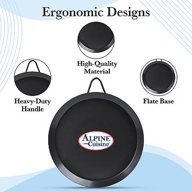 Alpine Cuisine Nonstick Round Comal 11" Black Carbon Steel Tortilla Comal With Single Handle