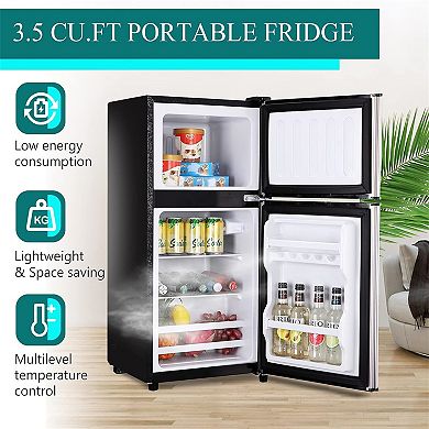 3.2 Cu Ft. Mini Fridge With Freezer, Compact Freestanding Refrigerator With 7 Level Thermostat