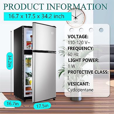 3.2 Cu Ft. Mini Fridge With Freezer, Compact Freestanding Refrigerator With 7 Level Thermostat