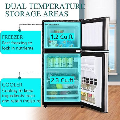 3.2 Cu Ft. Mini Fridge With Freezer, Compact Freestanding Refrigerator With 7 Level Thermostat