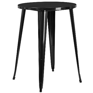Round Metal Bar Table with Stable Base and Rubber Feet, Suitable for Outdoor Patios, & Bar Spaces
