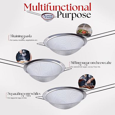 Alpine Cuisine Stainless Steel Strainer 8-inch With Durable Mesh & Sturdy Handle