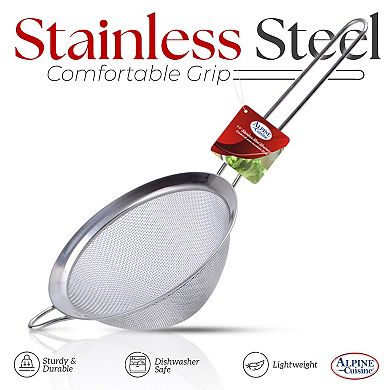 Alpine Cuisine Stainless Steel Strainer 8-inch With Durable Mesh & Sturdy Handle