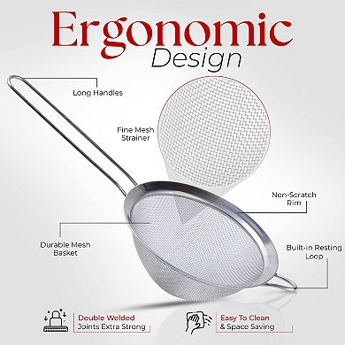 Alpine Cuisine Stainless Steel Strainer 8-inch With Durable Mesh & Sturdy Handle