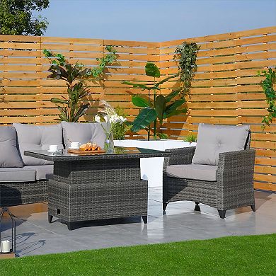 5-seat Outdoor Patio Wicker Aluminum Lift Table Sofa Set With Cushions