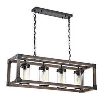 Four-Light Rectangular Chandelier with Clear Glass Shades Antique Black Dining Room Ceiling Light