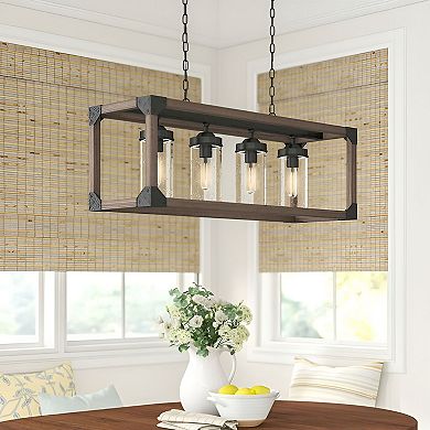 Four-Light Rectangular Chandelier with Clear Glass Shades Antique Black Dining Room Ceiling Light