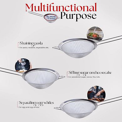 Alpine Cuisine Stainless Steel Strainer 5.5" With Durable Mesh & Sturdy Handle Kitchen Gadgets Tools