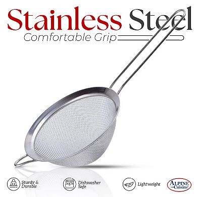Alpine Cuisine Stainless Steel Strainer 5.5" With Durable Mesh & Sturdy Handle Kitchen Gadgets Tools