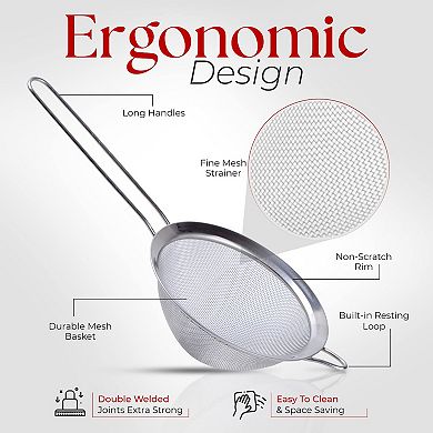 Alpine Cuisine Stainless Steel Strainer 5.5" With Durable Mesh & Sturdy Handle Kitchen Gadgets Tools