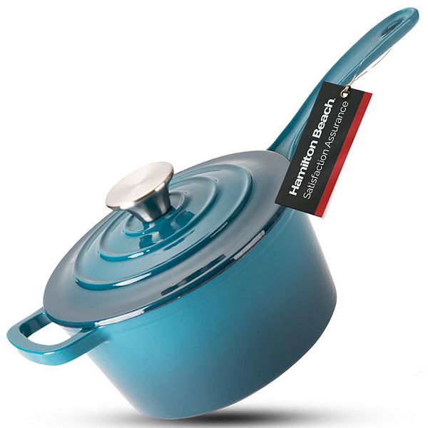 Hamilton Beach Enameled Cast Iron Sauce Pan 2quart Navy, Cream Enamel