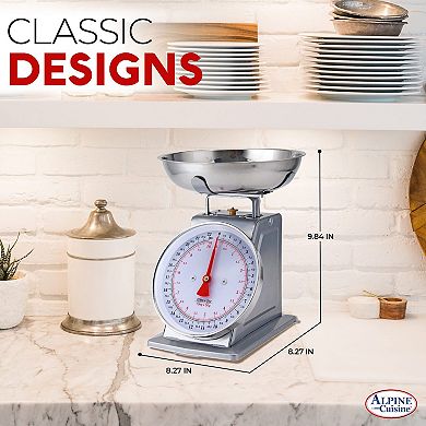 Alpine Cuisine Stainless Steel Analog Kitchen Scale Silver - Mechanical Kitchen Weighing Food Scale