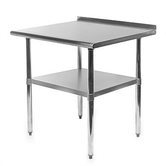 30" x 24" Stainless Steel Prep Table with Backsplash and Adjustable Storage Shelf, Silver