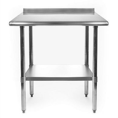 30" x 24" Stainless Steel Prep Table with Backsplash and Adjustable Storage Shelf, Silver