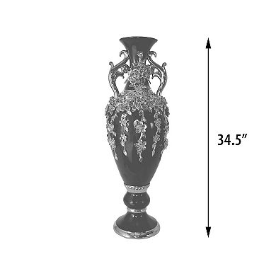 Afd Home European Elegance Black And Gold Floret Jeweled Stunning Vase 35 Inches Tall