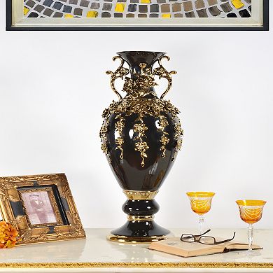 Afd Home European Elegance Black And Gold Floret Jeweled Stunning Vase 35 Inches Tall