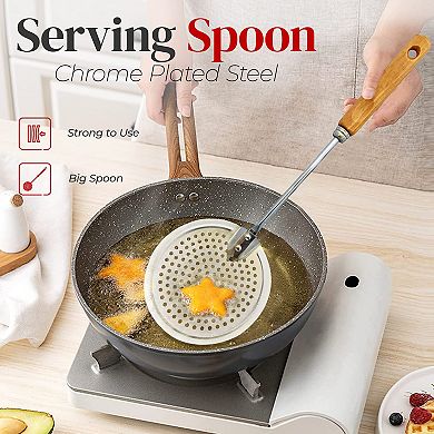 Alpine Cuisine Bamboo Wood Skimmer Spoon 13 Inch Rustproof, Integral Forming, Durable Skimmer Spoon