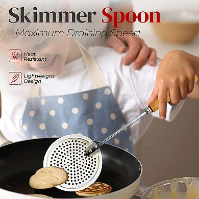 Alpine Cuisine Bamboo Wood Skimmer Spoon 13 Inch Rustproof, Integral Forming, Durable Skimmer Spoon