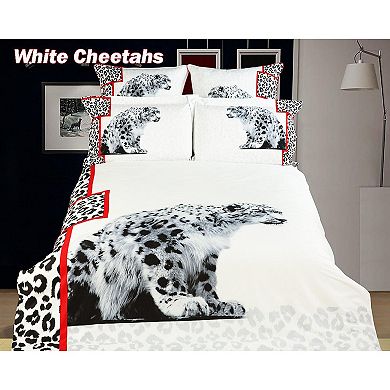 Dolce Mela Twin Size Duvet Cover Sheets Set, White Cheetahs