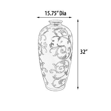 Afd Home Inverness Farmhouse Sophie Silver Antique White Large Vase 31.9 Inches Tall